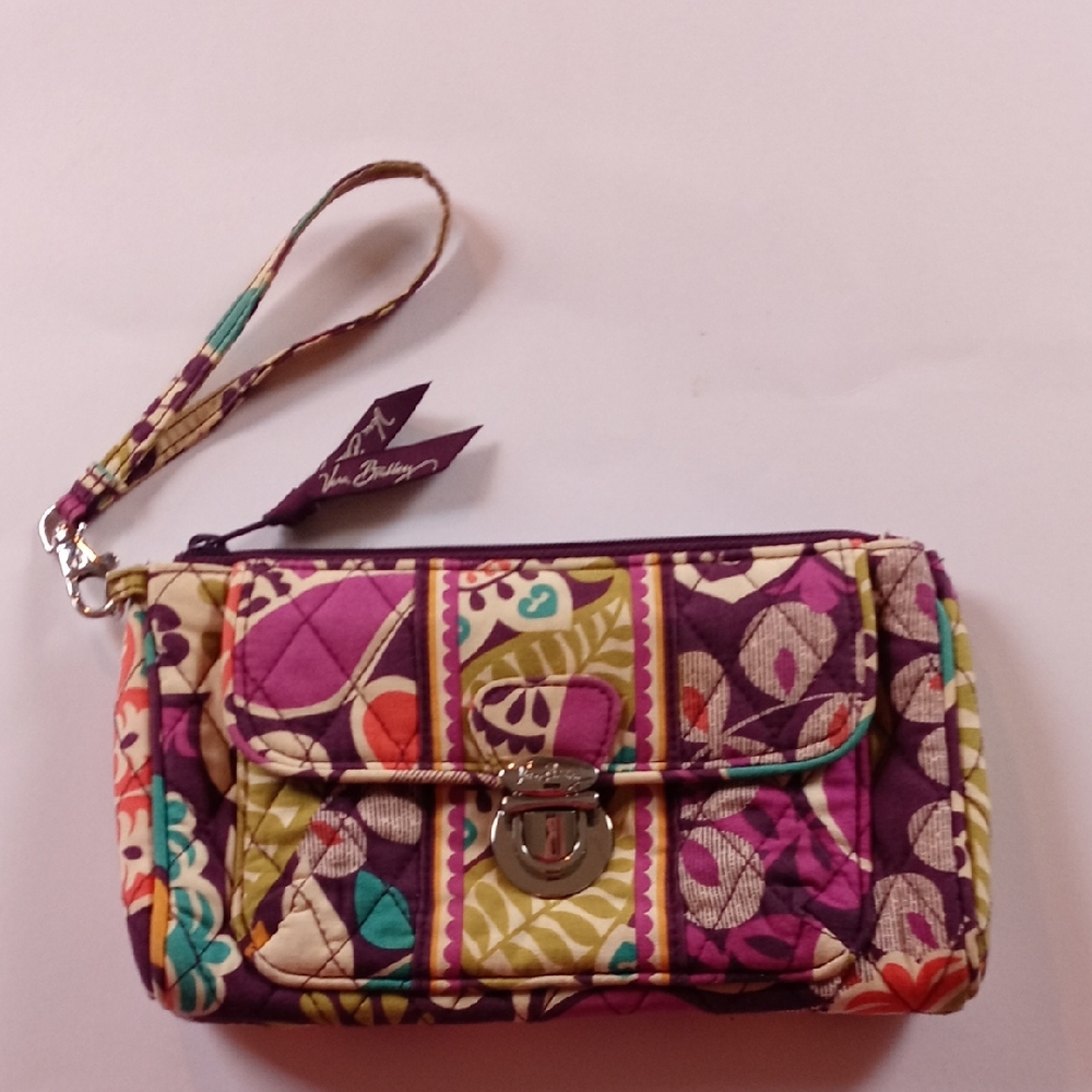Vera Bradley Purple and Green Quilted Wristlet